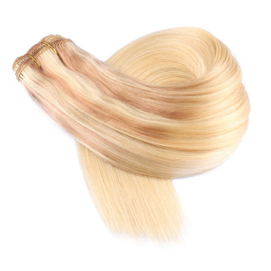 Extension de cheveux tissés à coudre blond clair ombré, 100 % vrais cheveux humains Remy