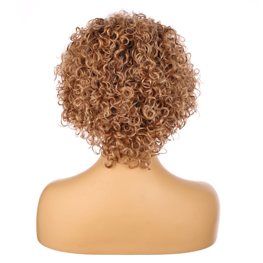 12" Rooted Honey Brown Short Wig 12 inch Remy Human Hair # big-flower-CURL-12inch