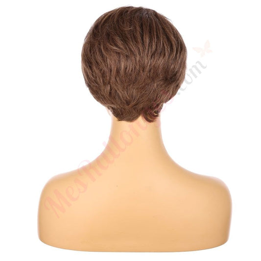 Perruque courte marron moyen 10 pouces 10 pouces cheveux humains Remy avec bang # TD-049