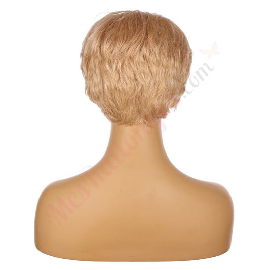 Perruque courte blonde dorée de 10 pouces, cheveux humains Remy avec frange # 15-3