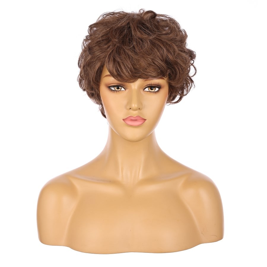 10" Chestnut Brown Short Wig 10 inch Remy Human Hair with bang # 15-2