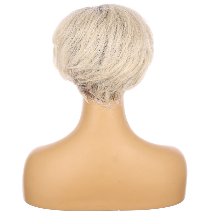 Perruque courte blonde cendrée enracinée de 10 pouces, cheveux humains Remy avec bang # TD-Z088