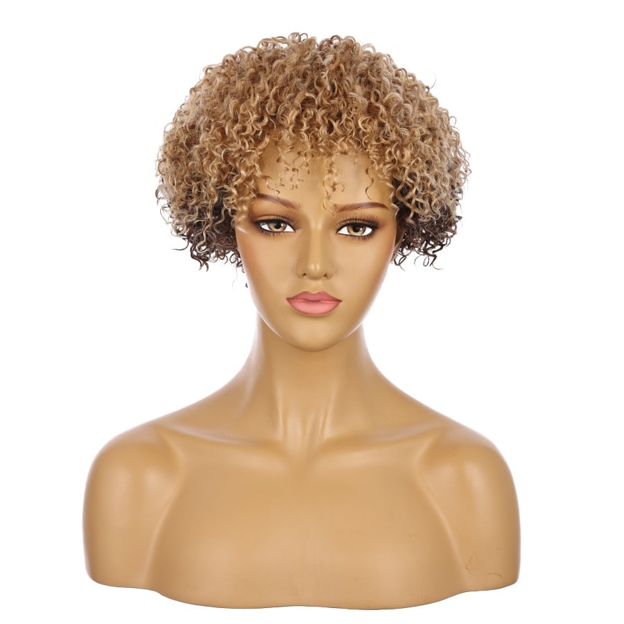 10" Split Dye Blonde & Brown Short Wig 10 inch Remy Human Hair # TD-066-4-27