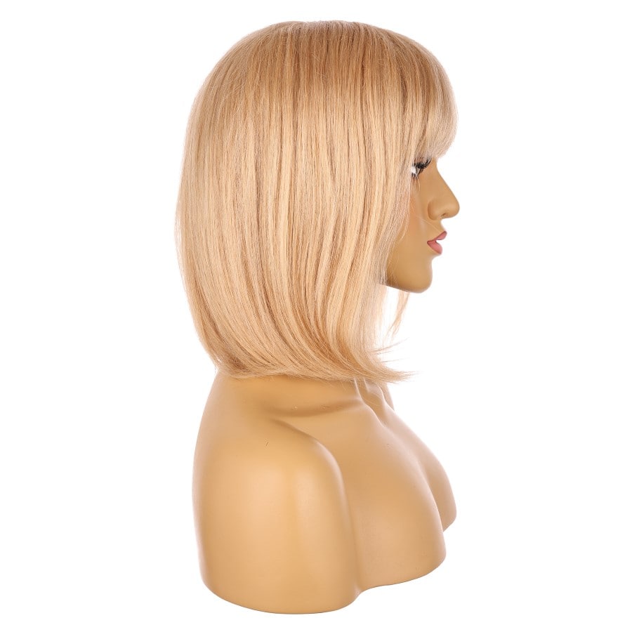 Perruque courte blonde fraise et blonde décolorée de 10 pouces, cheveux humains Remy avec bang # 11-1