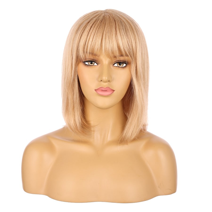 10" Strawberry Blonde & Bleach Blonde Short Wig 10 inch Remy Human Hair with bang # 11-1