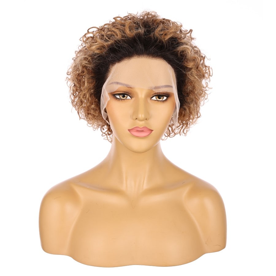 12" Rooted Honey Brown Short Wig 12 inch Remy Human Hair # big-flower-CURL-12inch