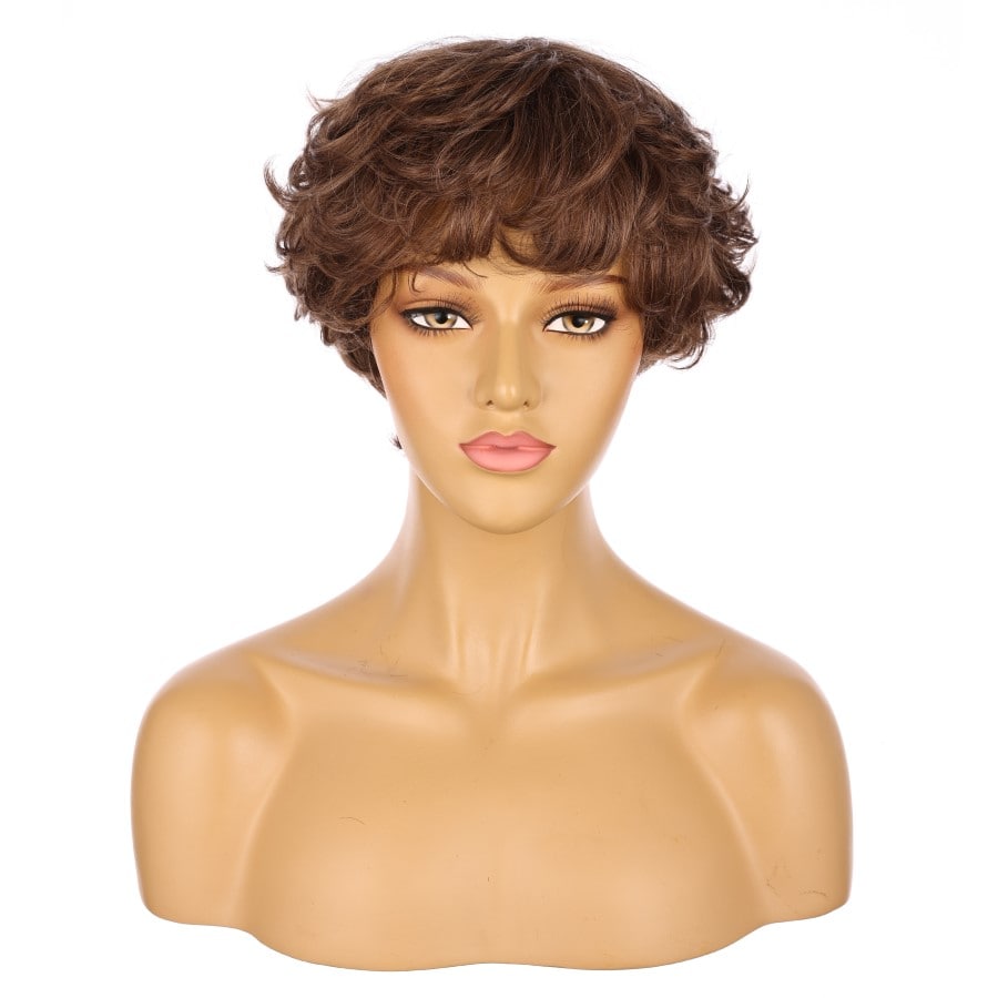 10" Chocolate Brown Short Wig 10 inch Remy Human Hair with bang # 15-1