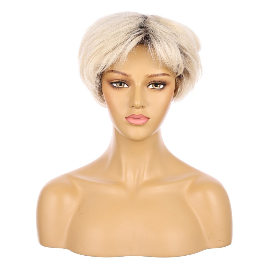 10" Rooted Ash Blond Short Wig 10 inch Remy Human Hair with bang # TD-Z088