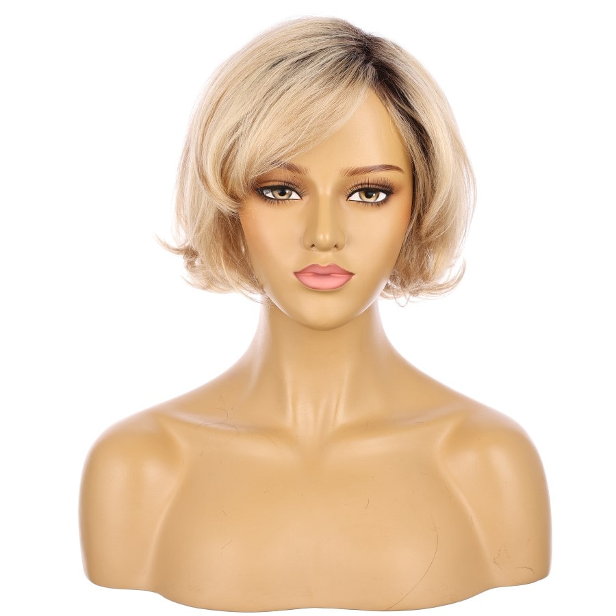 12" Beige and Honey Blonde Short Wig 12 inch Remy Human Hair with bang # 12-1-12inch