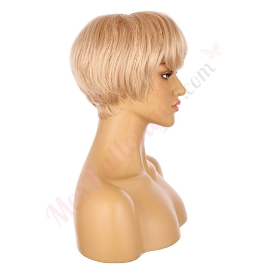 Perruque courte blonde claire de 10 pouces, cheveux humains Remy avec frange, # TD-045