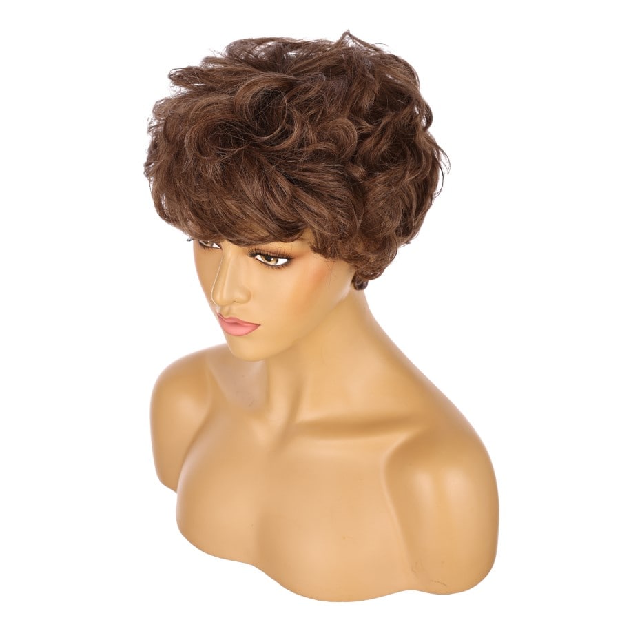 10" Chestnut Brown Short Wig 10 inch Remy Human Hair with bang # 15-2