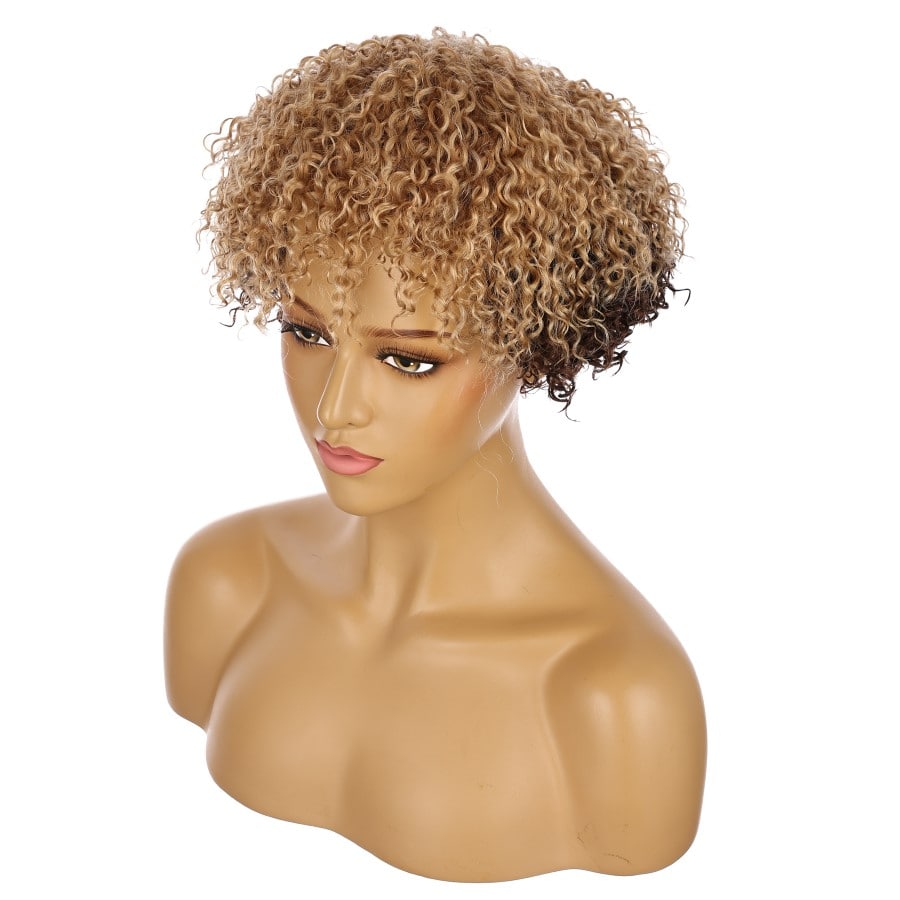 10" Split Dye Blonde & Brown Short Wig 10 inch Remy Human Hair # TD-066-4-27