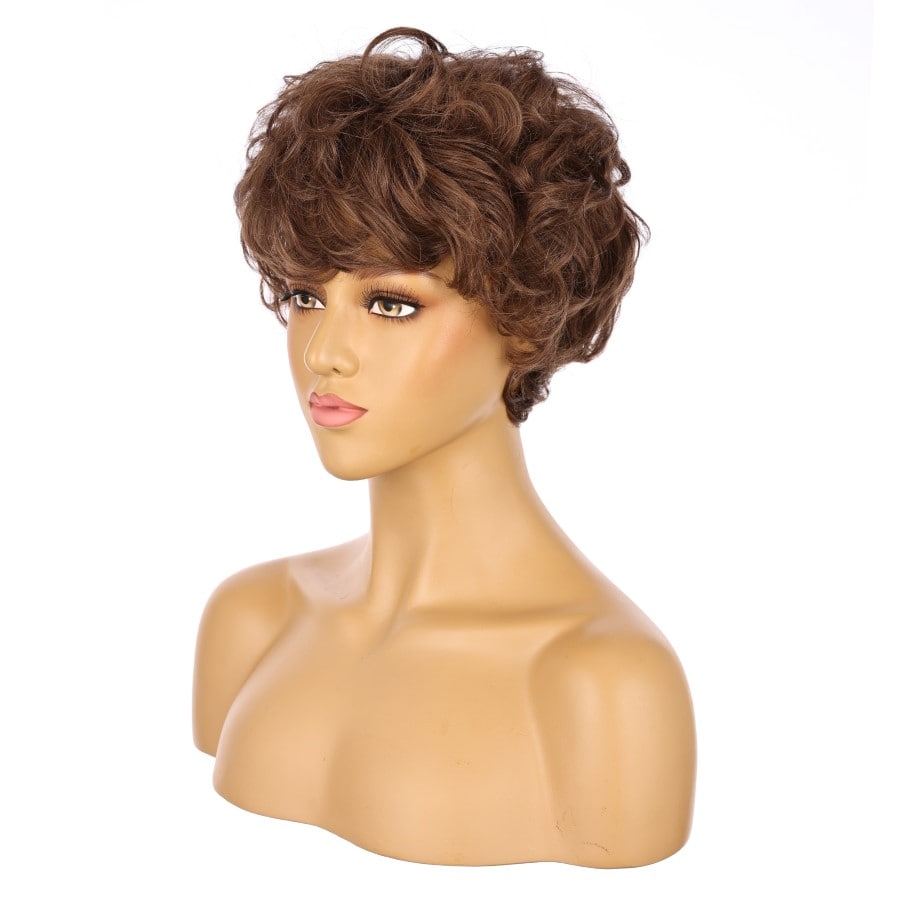 10" Chestnut Brown Short Wig 10 inch Remy Human Hair with bang # 15-2