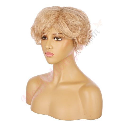 Perruque courte blonde dorée de 10 pouces, cheveux humains Remy avec frange # 4-3