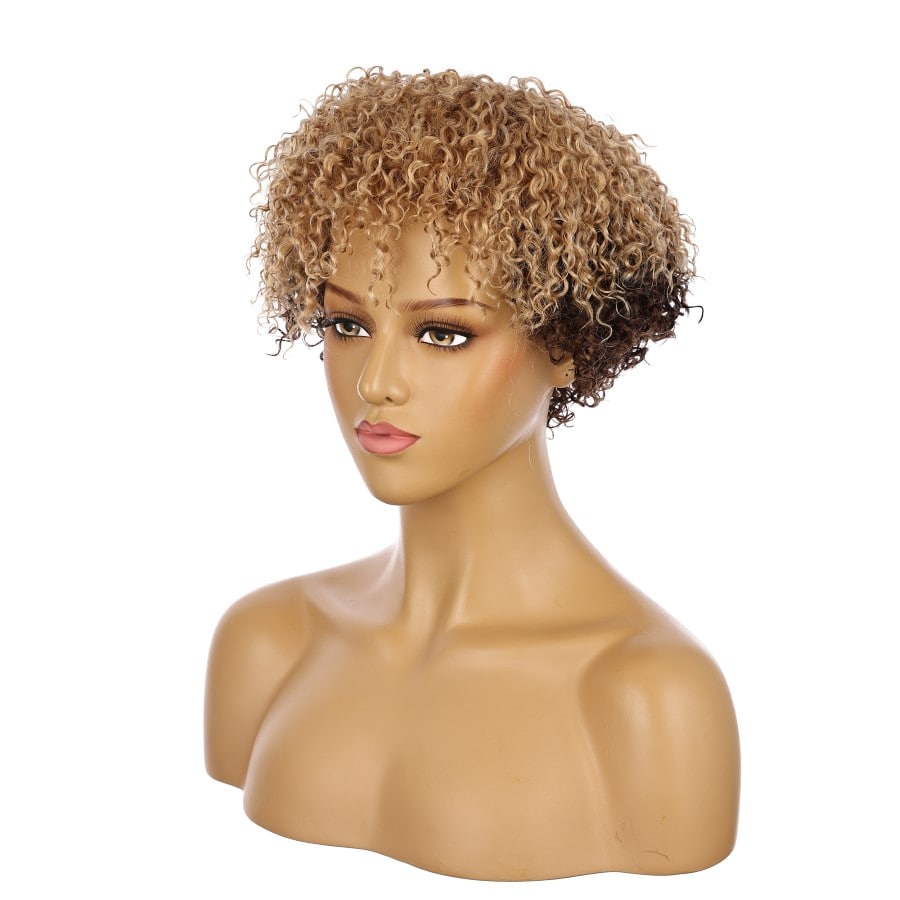 10" Split Dye Blonde & Brown Short Wig 10 inch Remy Human Hair # TD-066-4-27