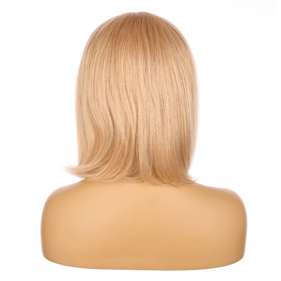 Perruque courte blonde fraise et blonde décolorée de 10 pouces, cheveux humains Remy avec bang # 11-1