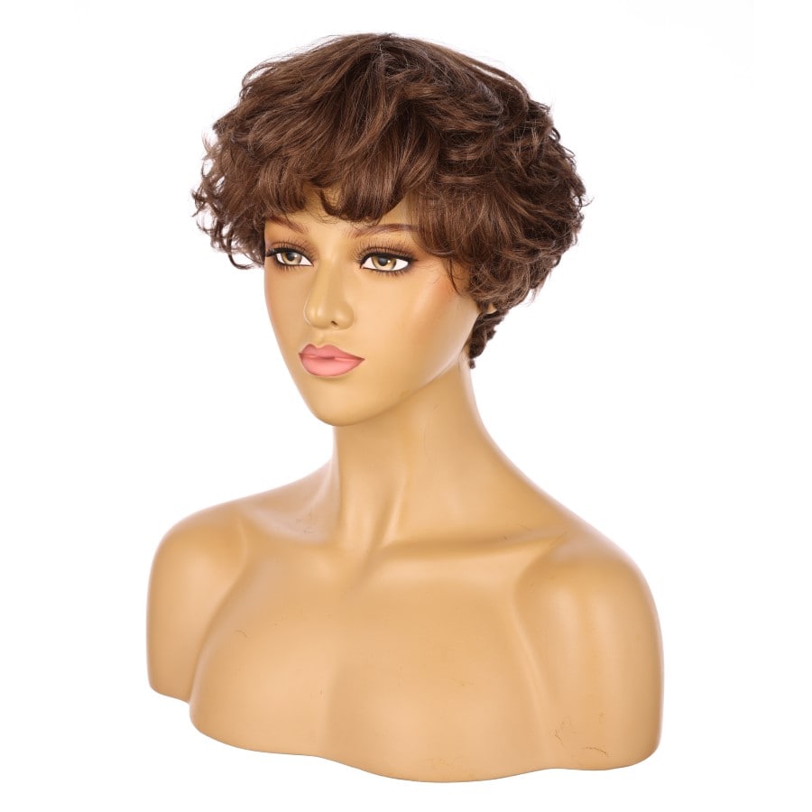 10" Chocolate Brown Short Wig 10 inch Remy Human Hair with bang # 15-1