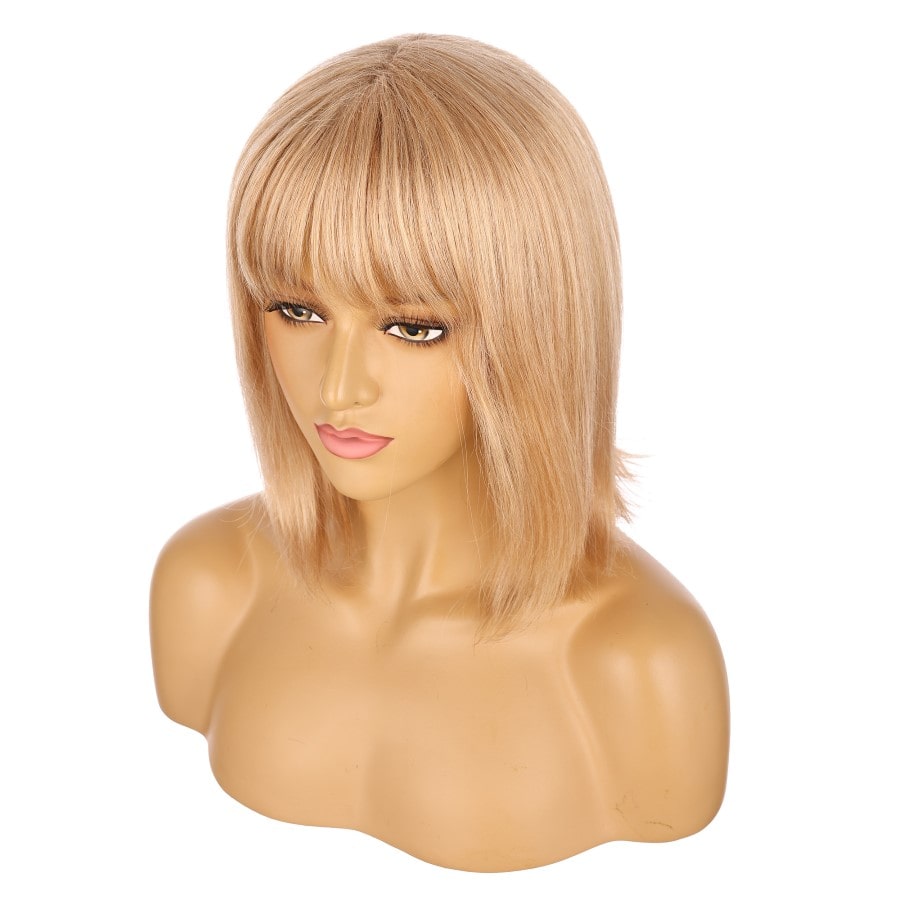 10" Strawberry Blonde & Bleach Blonde Short Wig 10 inch Remy Human Hair with bang # 11-1