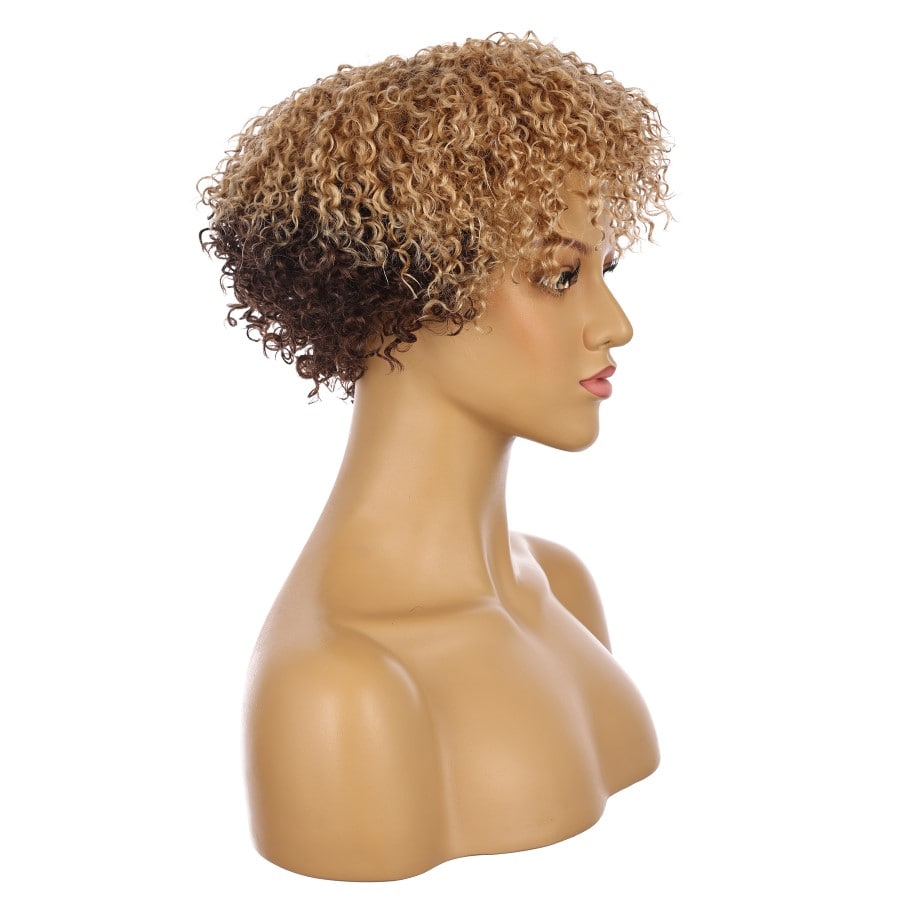 10" Split Dye Blonde & Brown Short Wig 10 inch Remy Human Hair # TD-066-4-27