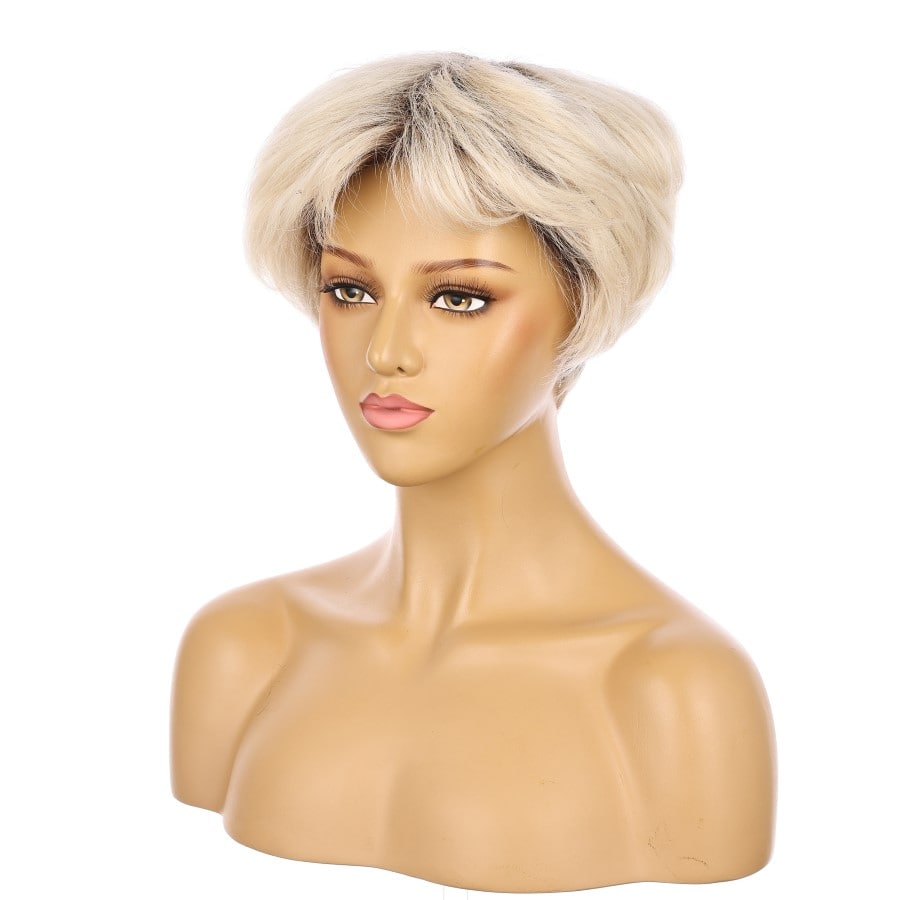 10" Rooted Ash Blond Short Wig 10 inch Remy Human Hair with bang # TD-Z088