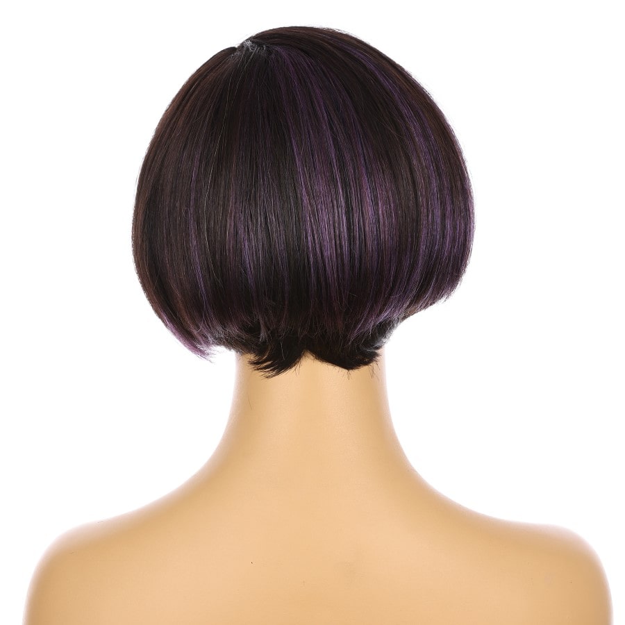 10" Black Brown & Purple Highlights Short Wig 10 inch Remy Human Hair # TD-Z082-1b-purple