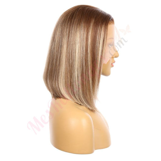 10" 4T 4/24 - Short Colour #4T 4/24 Remy Human Hair Wig 10 inches Brown / Ash Blonde