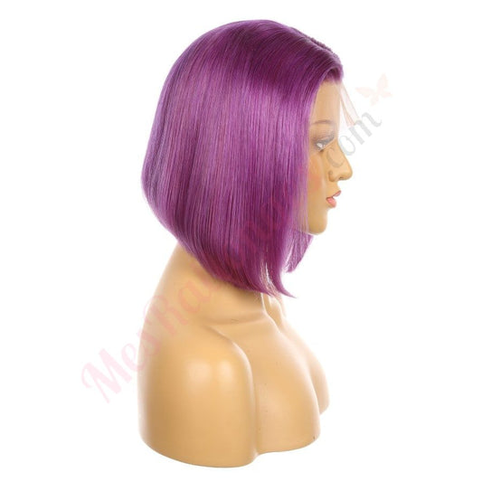 Perruque courte de cheveux humains Remy violet lilas de 10 pouces, coupe carrée Bob