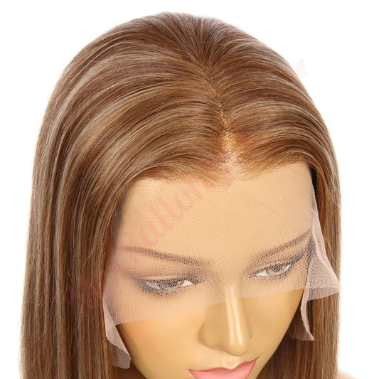 10" 6T6/18 - Short Colour #6T6/18 Remy Human Hair Wig 10 inches Chestnut Brown / Ash Blonde