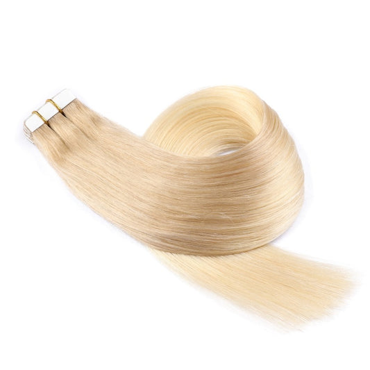 Extensions adhésives invisibles blond cendré ombré, 20 trames, 45 grammes, 100 % vrais cheveux humains Remy