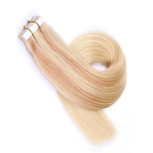 Extensions adhésives invisibles blond clair ombré, 20 trames, 45 grammes, 100 % vrais cheveux humains Remy