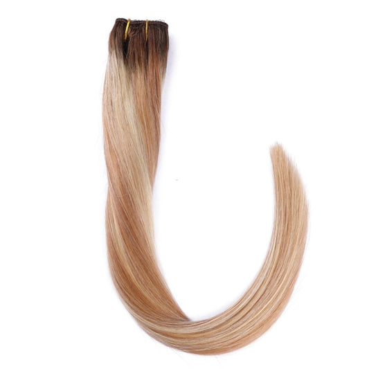 Rooted Honey Blonde Highlights #4t12/613  Volumizing 1-piece Clip-in Weft - 100% Real Remy Human Hair