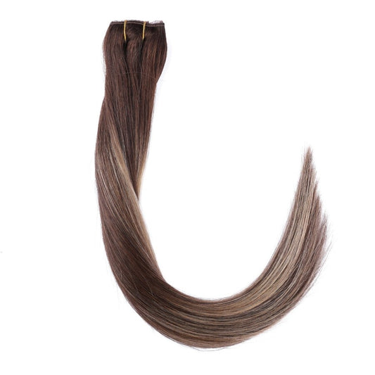 Balayage brun foncé et blond volumateur 1 pièce à clipser - 100 % vrais cheveux humains Remy