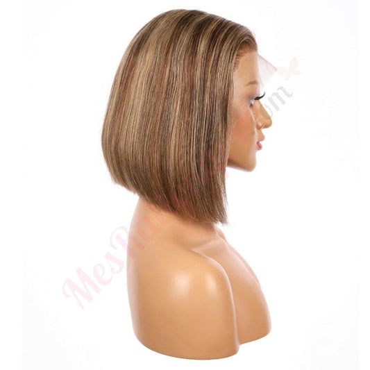 10" #4t/4/27-bobo - Short Color #4t/4/27 Remy Human Hair Wig 10 inches Brown / Strawberry Blonde highlighted