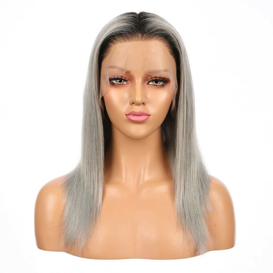 12" #1b/Gray - Short Color #1b/Gray Remy Human Hair Wig 12 inches Black/Gray