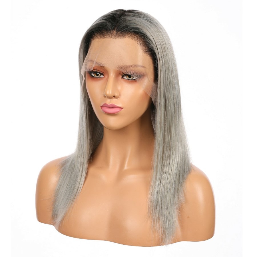 12" #1b/Gray - Short Color #1b/Gray Remy Human Hair Wig 12 inches Black/Gray