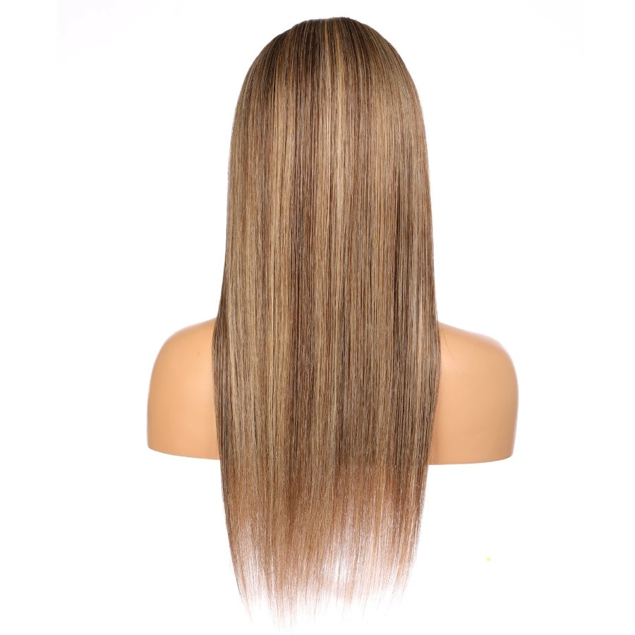 Peluca de cabello humano Remy de 22" 4T4/27, color largo n.° 4T4/27, 22 pulgadas, marrón/rubio fresa